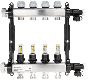 Rozdzielacz ze stali nierdzewnej ProCalida VA 1C ze stali nierdzewnej, 4 obiegi, nakrętki G1'', 0,5 - 4,0 l/min