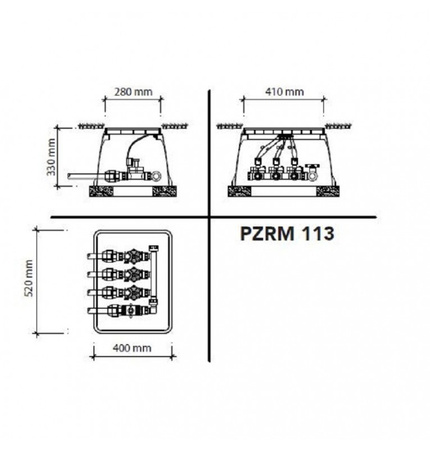 Mała, prostokątna skrzynka zaworów z rączką