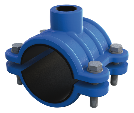 Opaska DN63/11/4" z odejściem dla rur PVC/PE (stary nr.136)