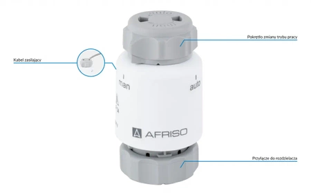Siłownik termoelektryczny TSA-02 FO, GW M30x1,5 mm, 230 V AC, NC, funkcja sterowania ręcznego