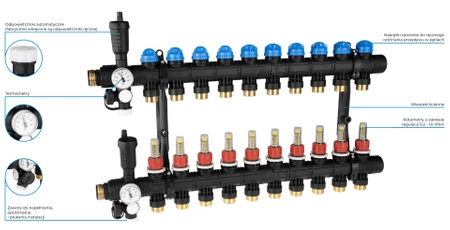 Rozdzielacz poliamidowy ProCalida EF1 10 obiegów grzewczych, G1", 0,2÷1,6 l/min