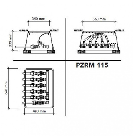 Duża prostokątna skrzynka zaworów z rączką